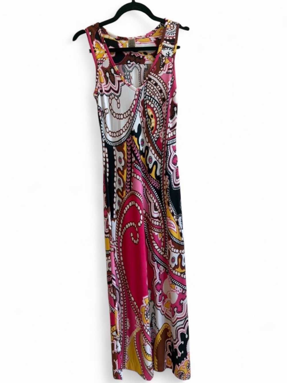 Cache Y2K Maxi Dress Paisley Bohemian Psychedelic Retro V-Neck Multicolor Dress